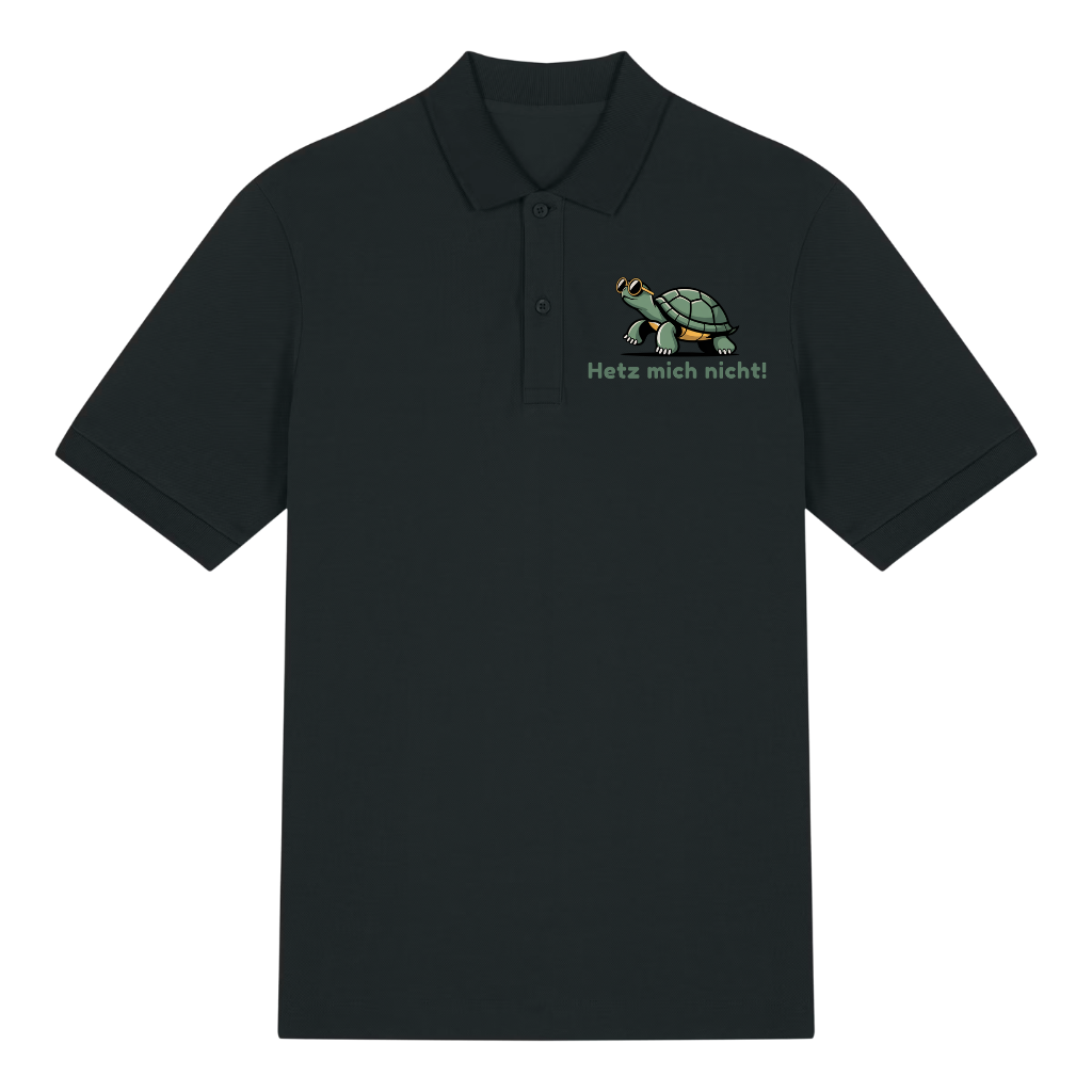 Hetz mich nicht Schildkröte Polo T-Shirt Schwarz Front