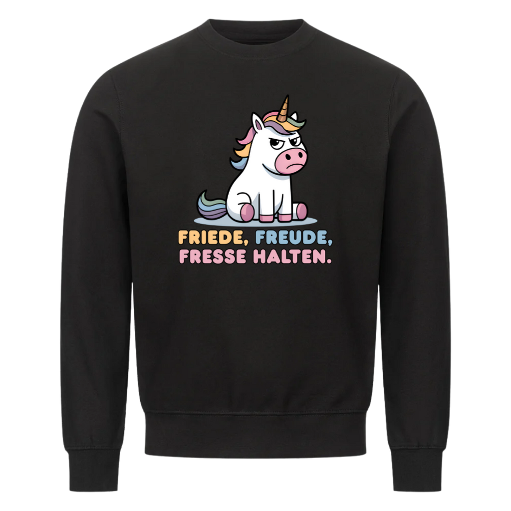 Lustiges Sweatshirt mit Spruch Friede Freude Fresse Halten, Vorderansicht