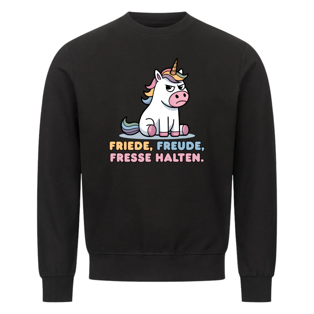 Lustiges Sweatshirt mit Spruch Friede Freude Fresse Halten, Vorderansicht