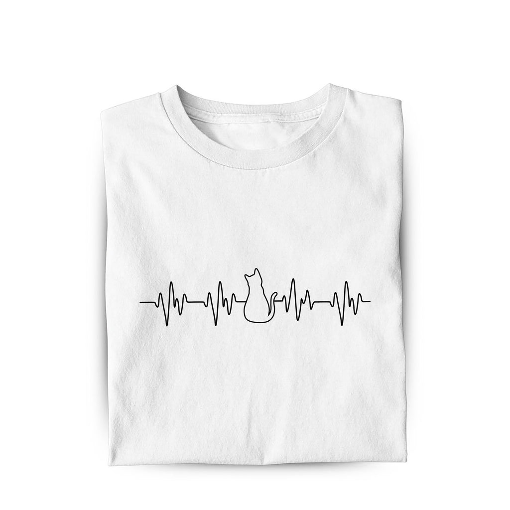 Lustiges T-Shirt mit Spruch Katzen Herzschlag, Vorderansicht