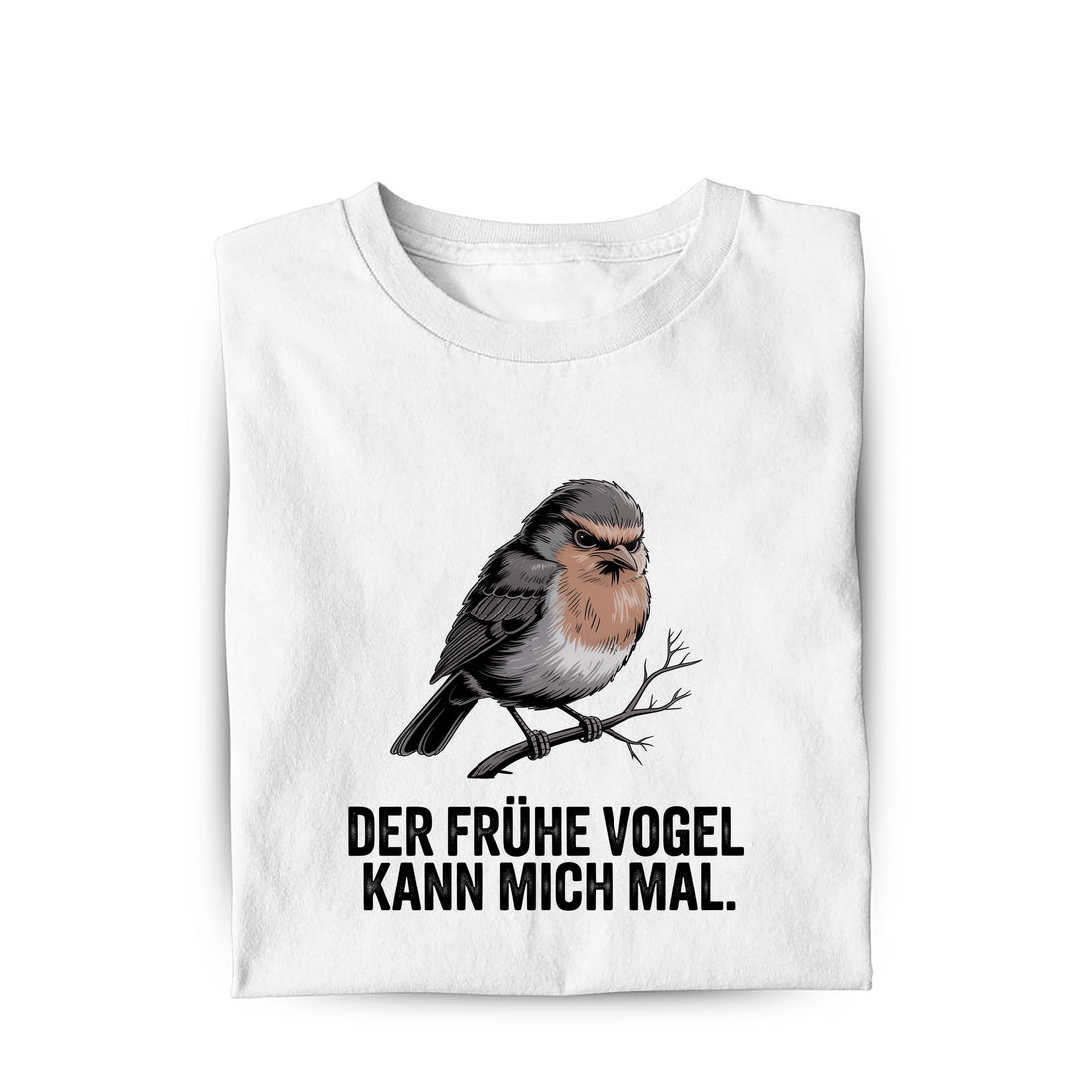 Lustiges T-Shirt mit Spruch Frühe Vogel Spatz, Vorderansicht