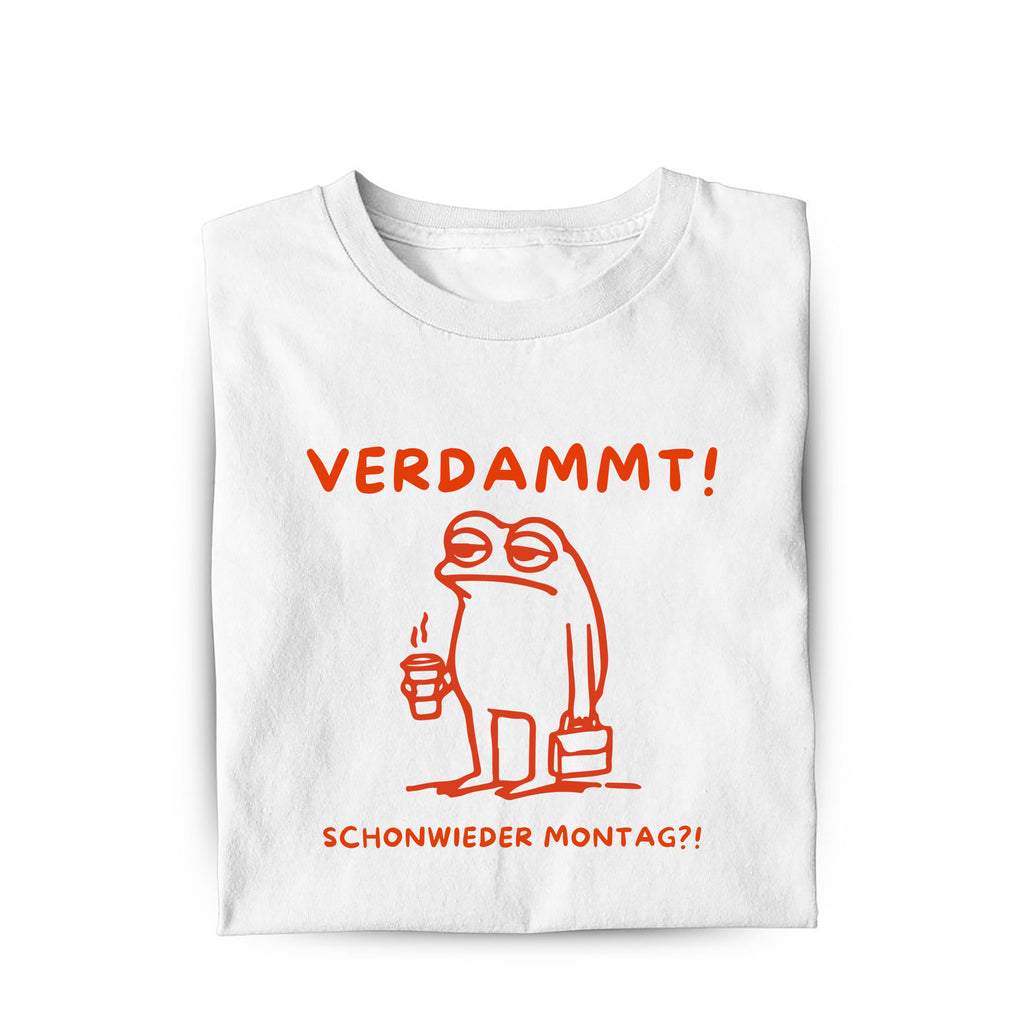 Lustiges T-Shirt mit Spruch Verdammt Montag Frosch, Vorderansicht