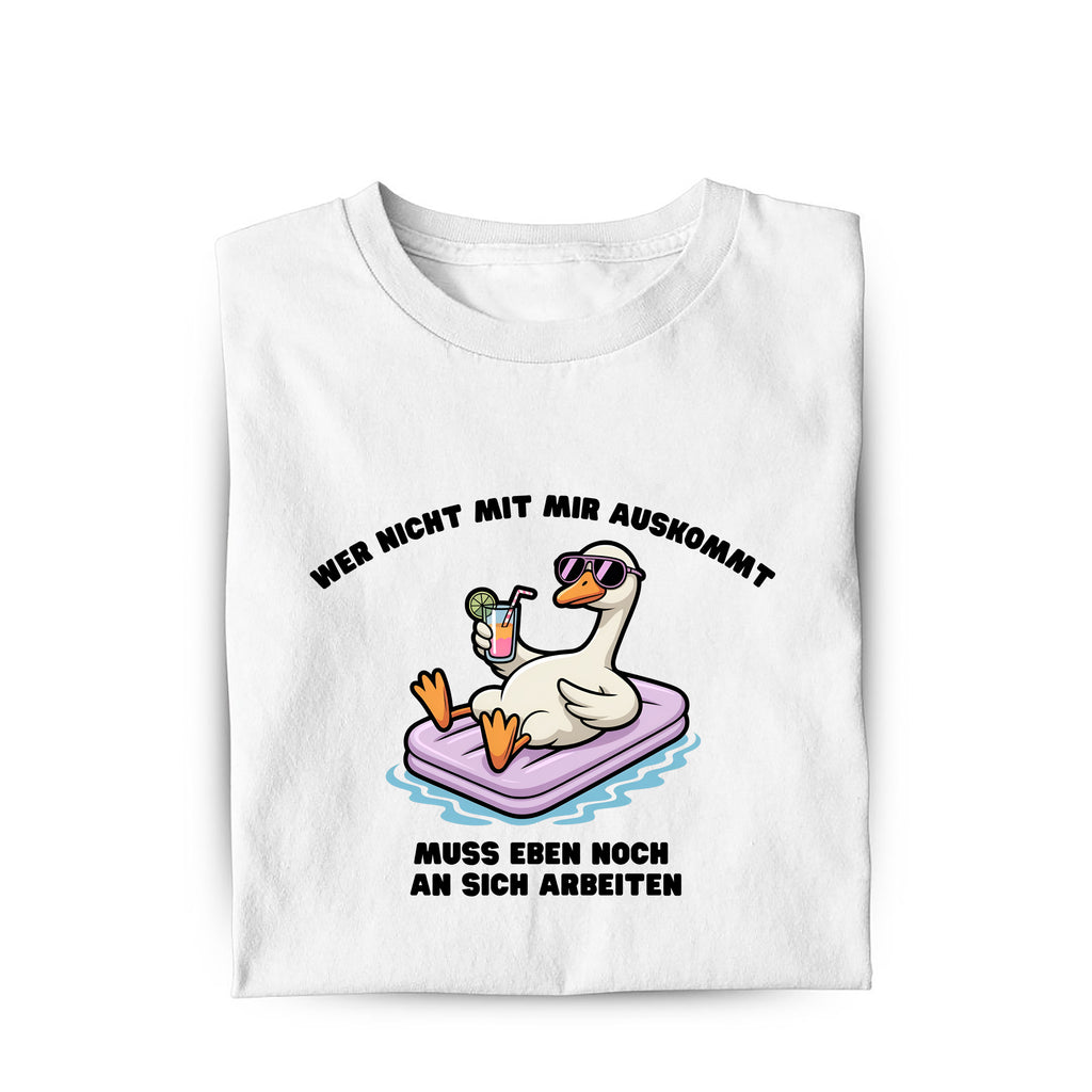 Lustiges Bio T-Shirt mit Spruch Wer nicht mit mir auskommt, Vorderansicht