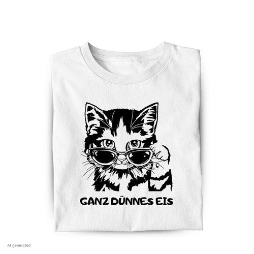 Lustiges T-Shirt mit Spruch Dünnes Eis Katze, Vorderansicht