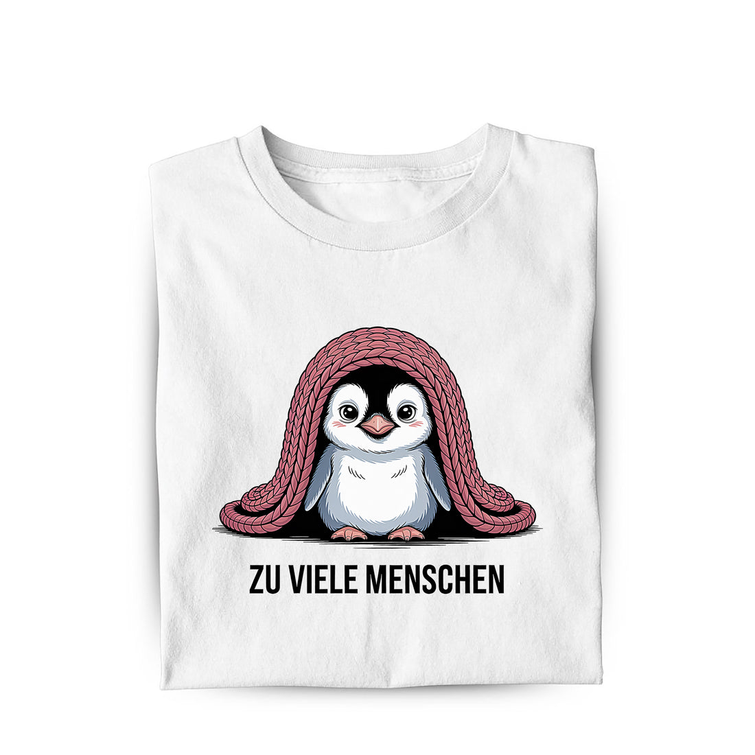 Lustiges T-Shirt mit Spruch Zu viele Menschen Pinguin, Vorderansicht