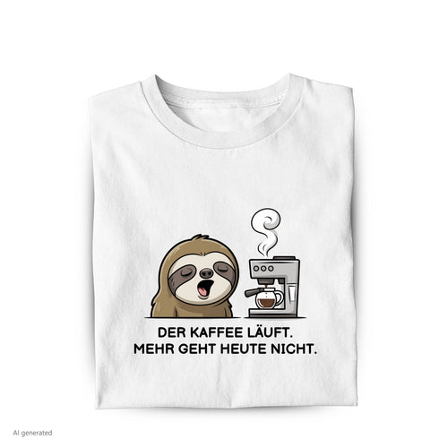 Lustiges T-Shirt mit Spruch Der Kaffee läuft Faultier, Vorderansicht