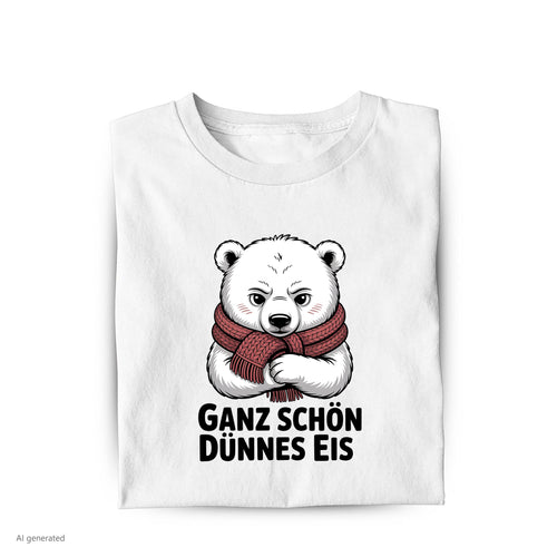 Lustiges T-Shirt mit Spruch Dünnes Eis Eisbär, Vorderansicht