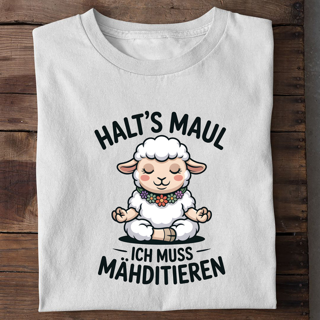T-Shirt Ich muss Mähditieren, Detailansicht