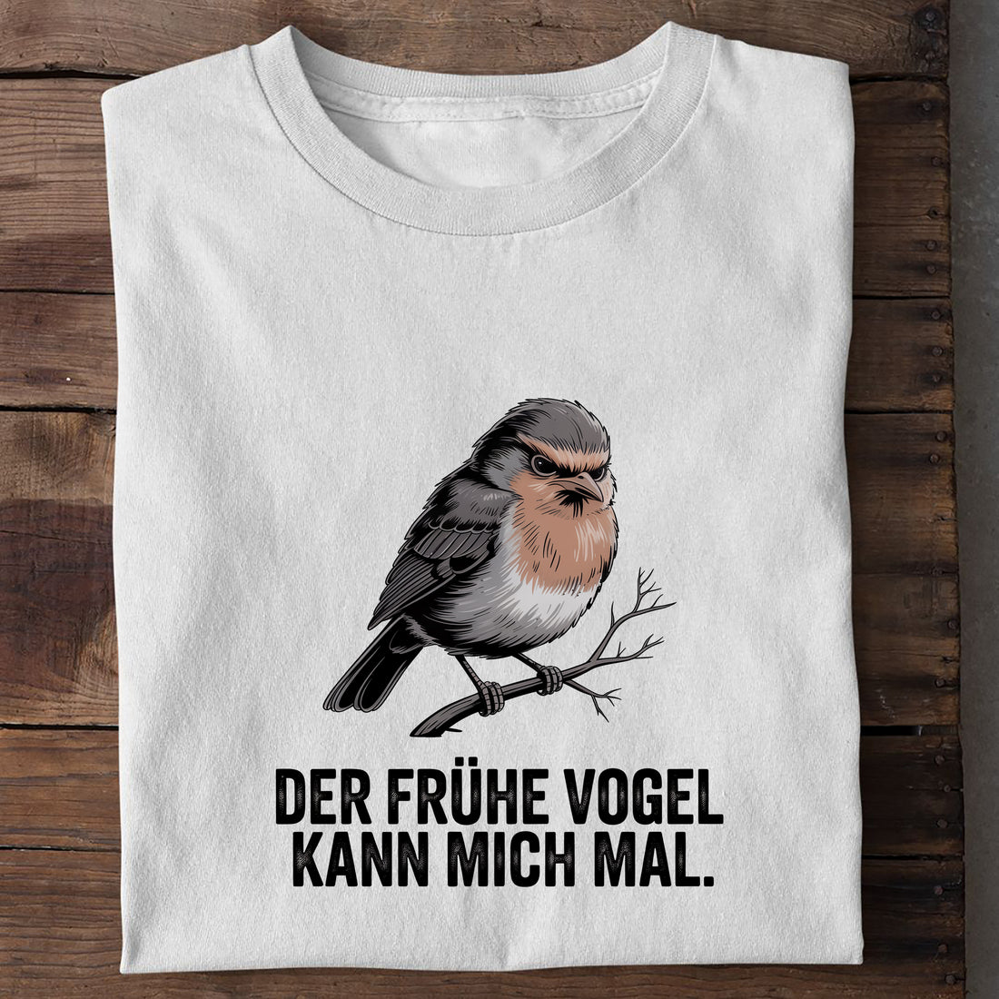 T-Shirt Frühe Vogel Spatz, Detailansicht