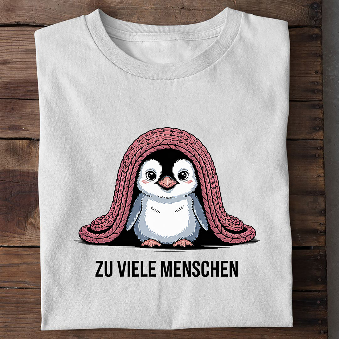 T-Shirt Zu viele Menschen Pinguin, Detailansicht