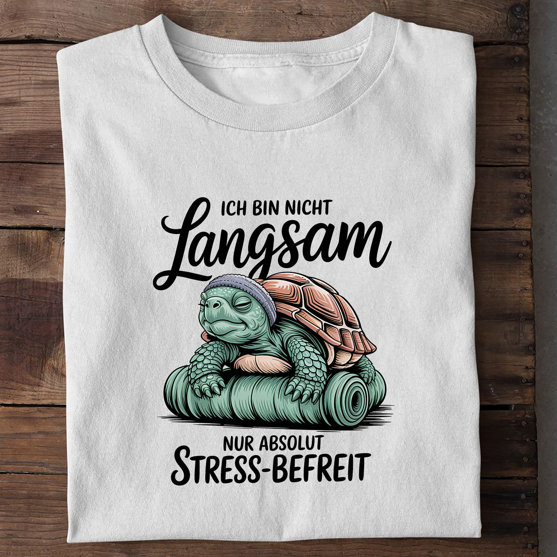 T-Shirt Stressbefreit, getragen