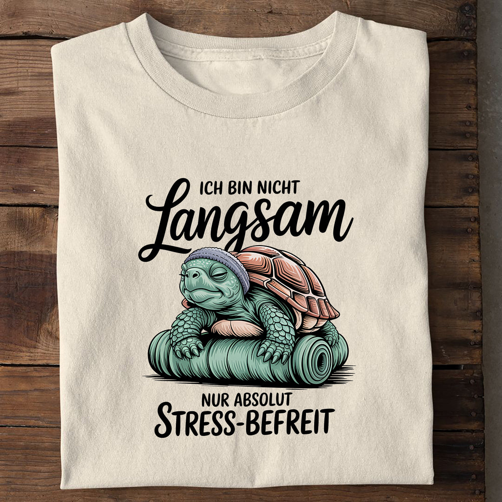 T-Shirt Stressbefreit, Seitenansicht