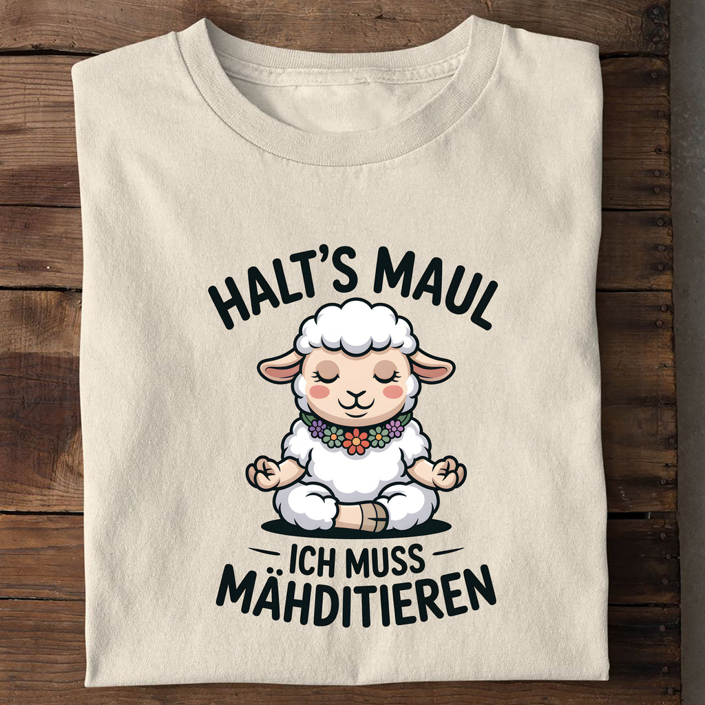 T-Shirt Ich muss Mähditieren, Seitenansicht