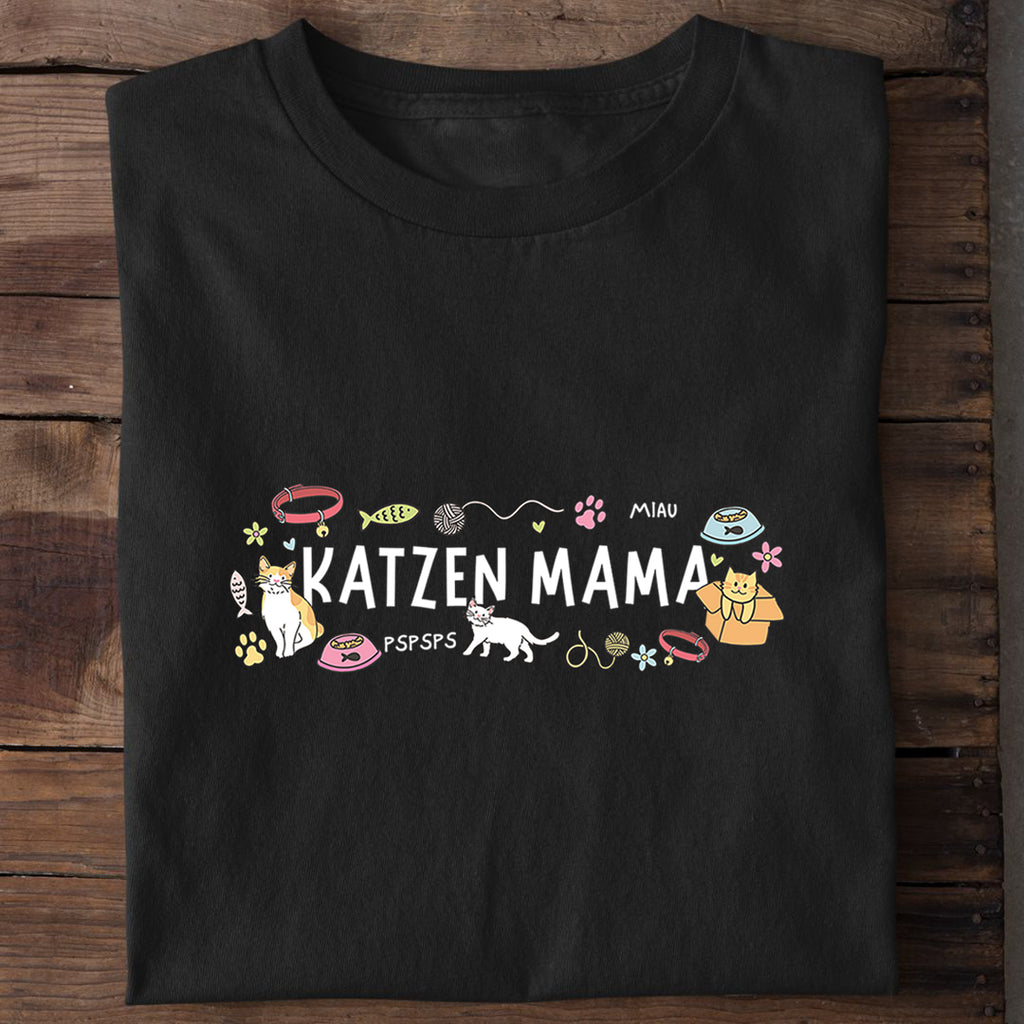 T-Shirt Katzen Mama Chaotisch, Detailansicht
