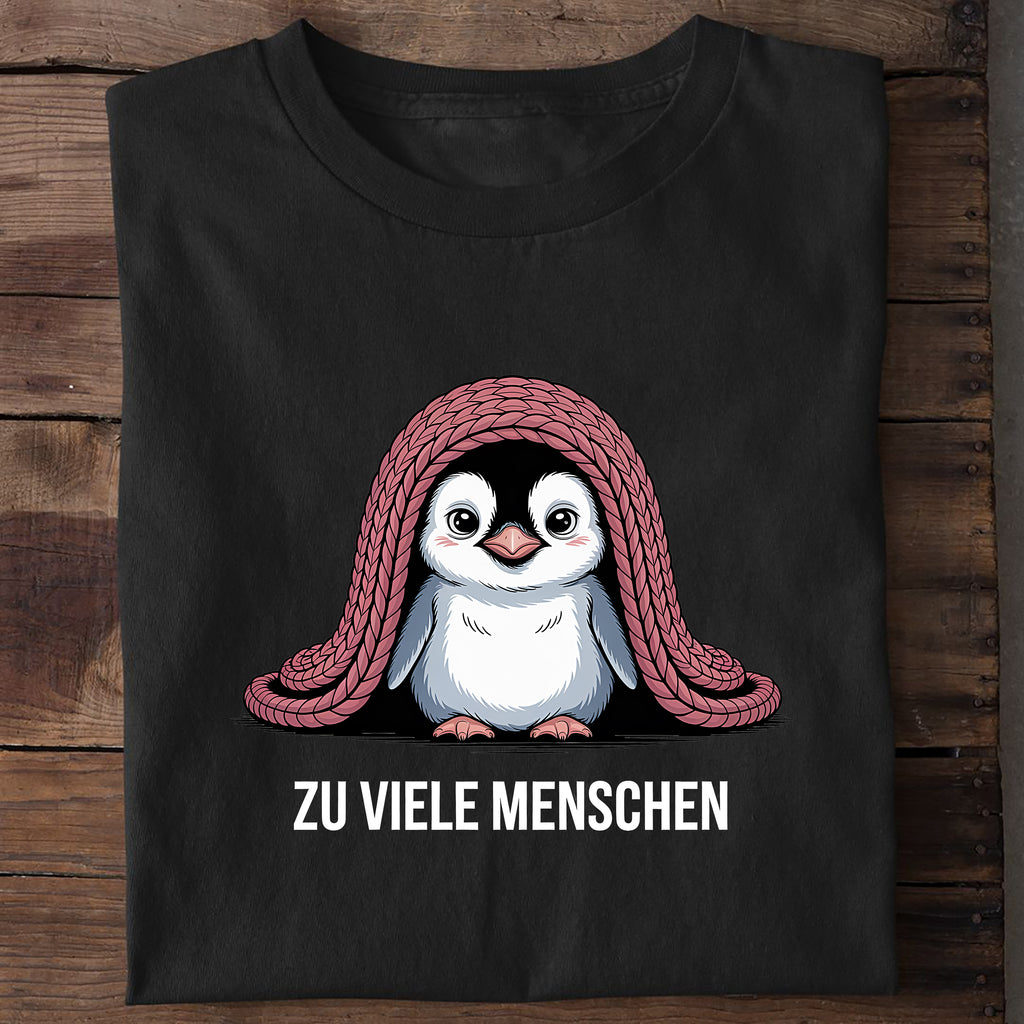 T-Shirt Zu viele Menschen Pinguin, getragen