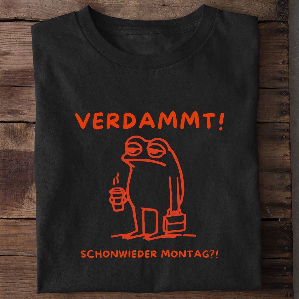 T-Shirt Verdammt Montag Frosch, Detailansicht