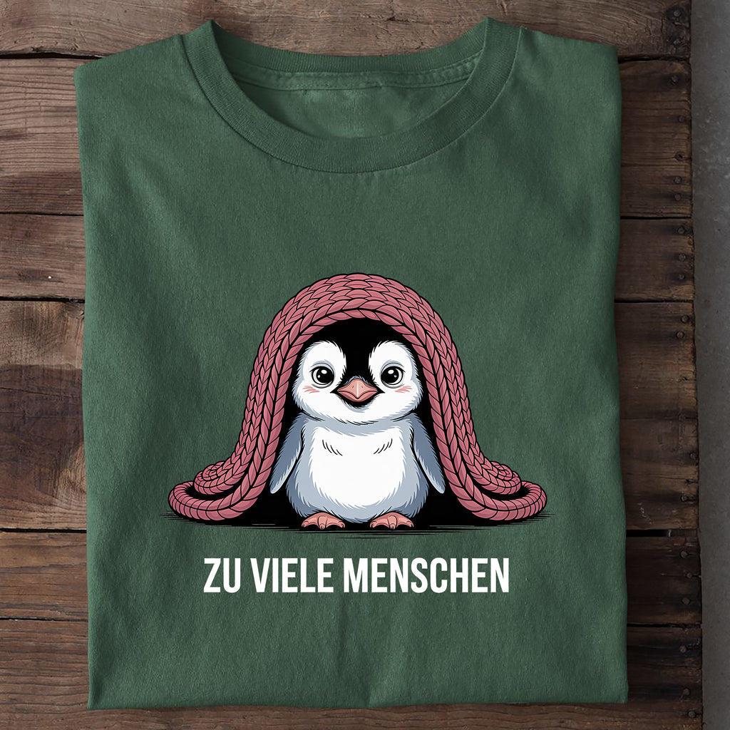 T-Shirt Zu viele Menschen Pinguin, Nahaufnahme
