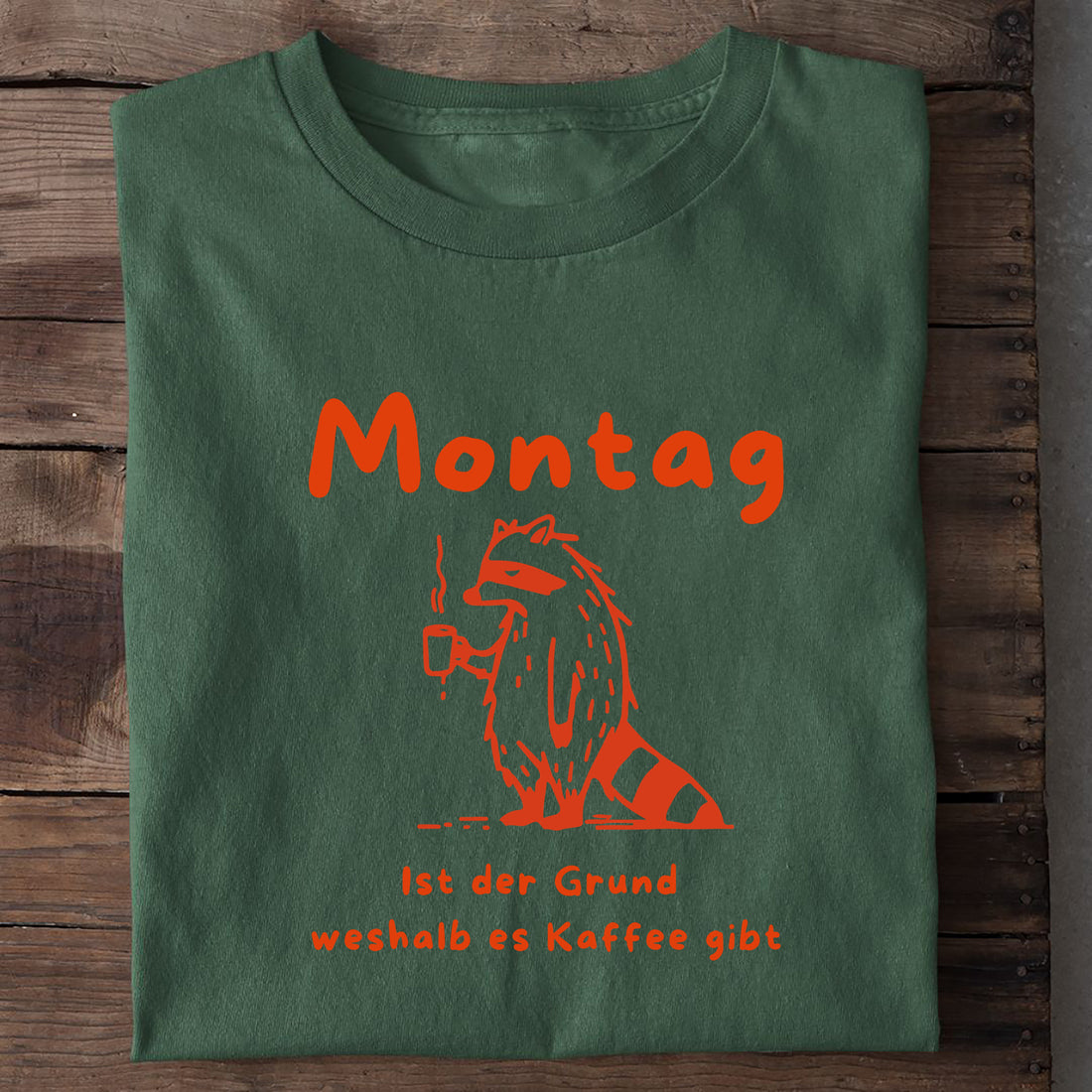 T-Shirt Montag Grund für Kaffee, Nahaufnahme