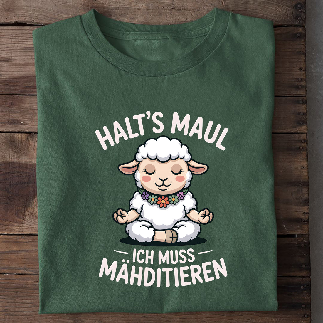 T-Shirt Ich muss Mähditieren, Nahaufnahme