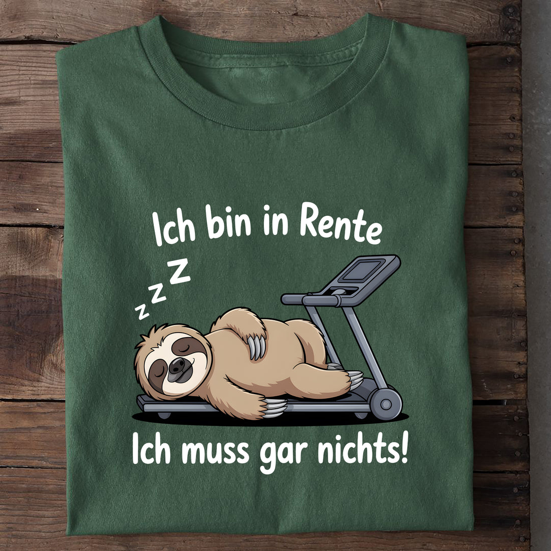 T-Shirt Ich bin in Rente Laufband, Nahaufnahme