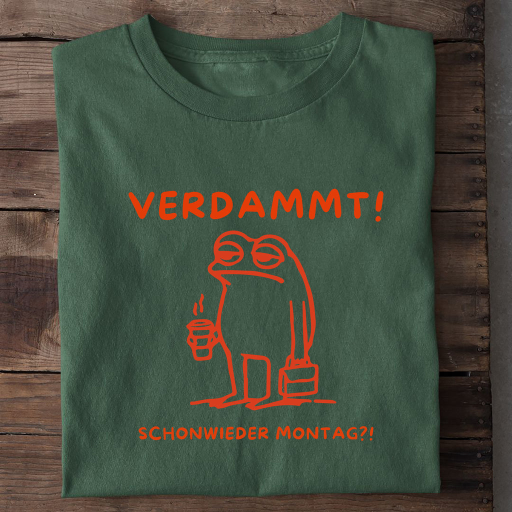 T-Shirt Verdammt Montag Frosch, Nahaufnahme