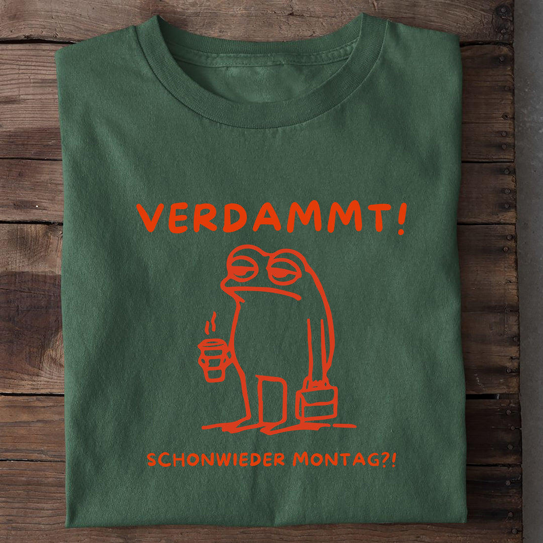 T-Shirt Verdammt Montag Frosch, Nahaufnahme