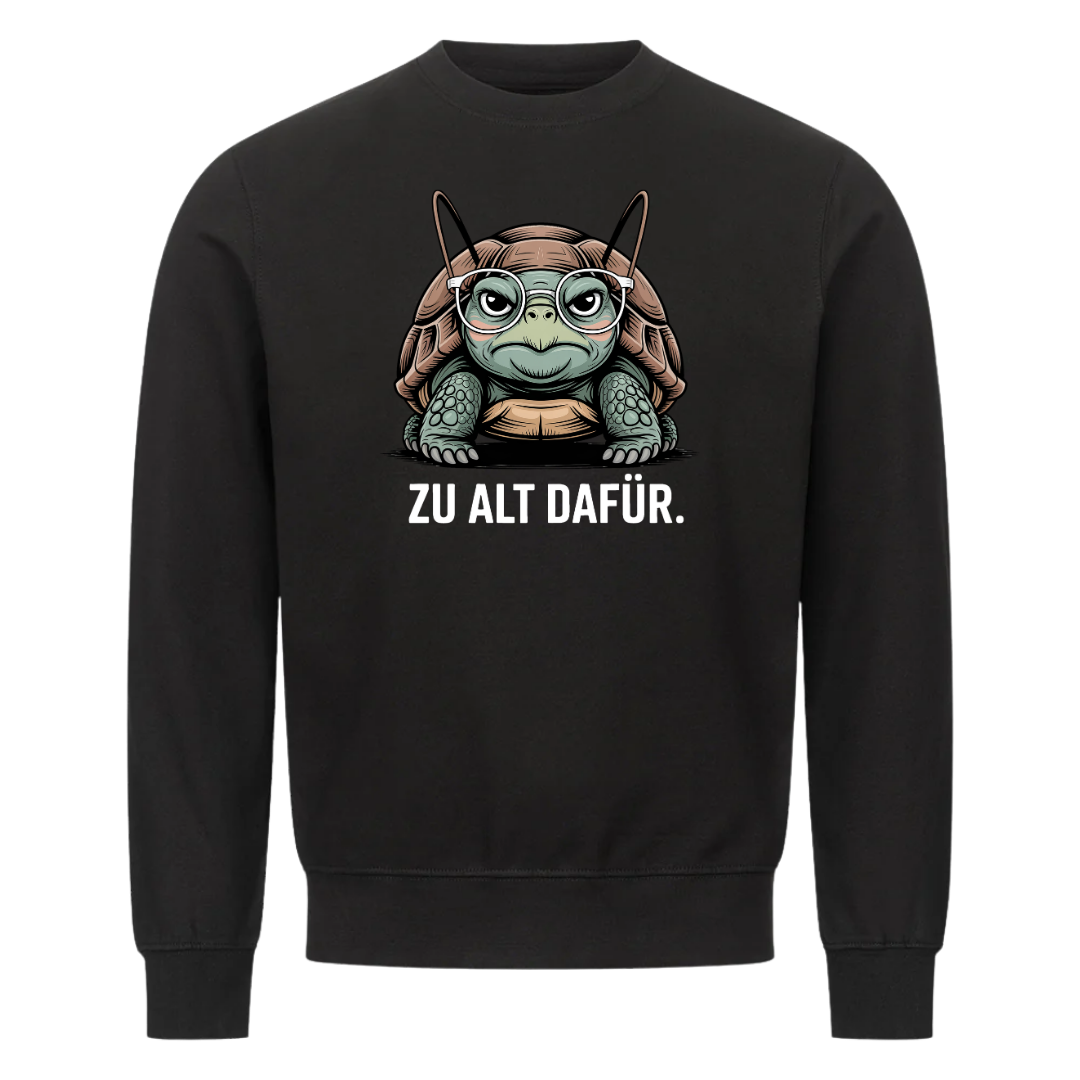 Lustiges Sweatshirt mit Spruch Zu alt dafür, Vorderansicht