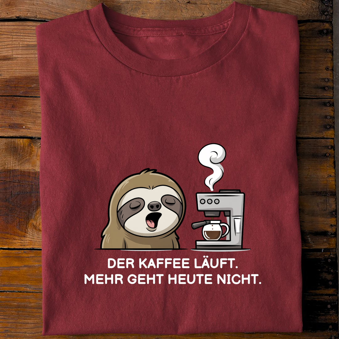 T-Shirt Der Kaffee läuft Faultier, Rückansicht