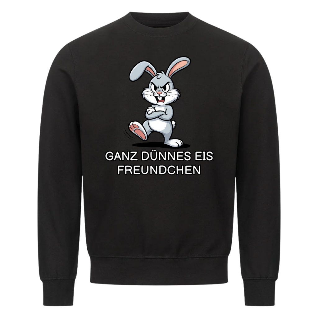 Lustiges Sweatshirt mit Spruch Ganz Dünnes Eis Hase, Vorderansicht