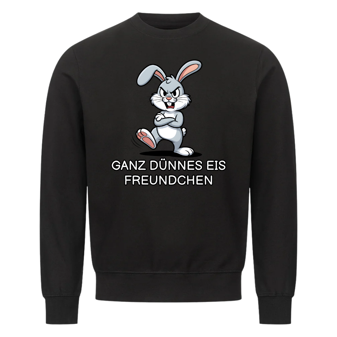Lustiges Sweatshirt mit Spruch Ganz Dünnes Eis Hase, Vorderansicht