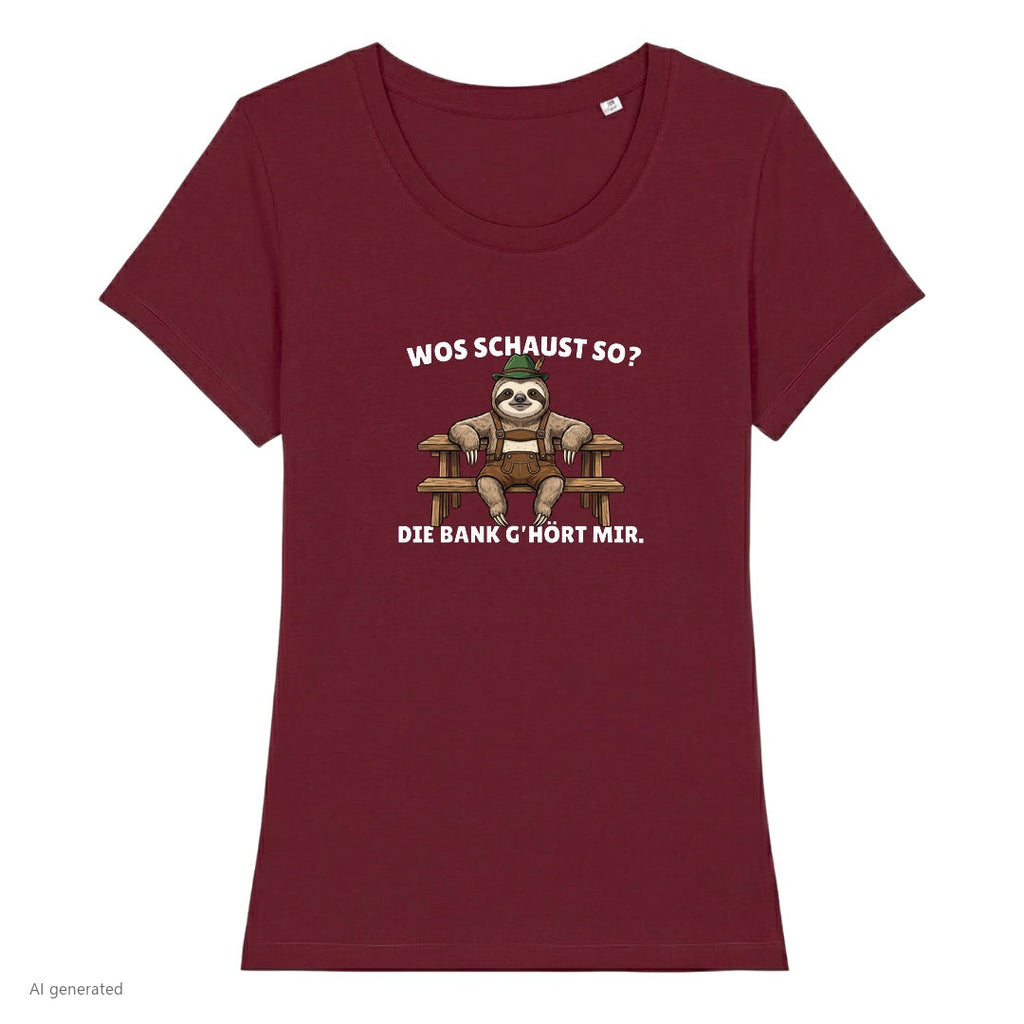 Die Bank gehört mir Wiesn Damen T-Shirt in Burgunder
