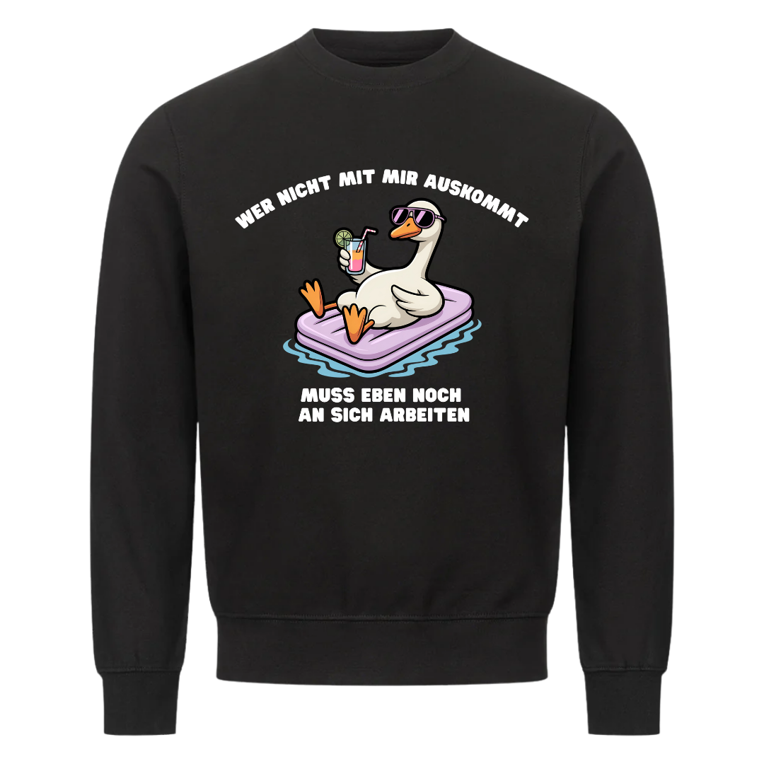Lustiges Sweatshirt mit Spruch Wer nicht mit mir auskommt, Vorderansicht