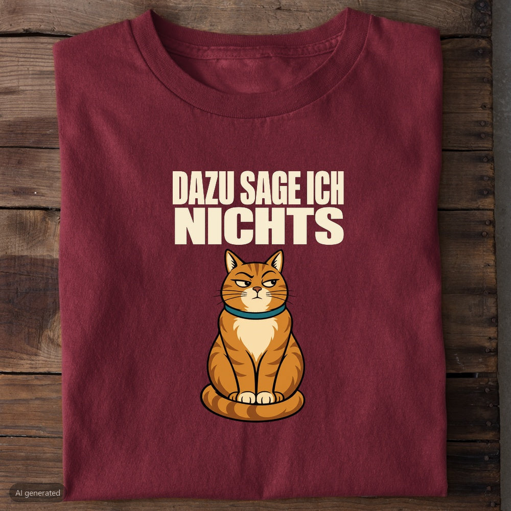 Burgunderrotes Bio-T-Shirt mit Katze und Spruch Dazu sage ich nichts
