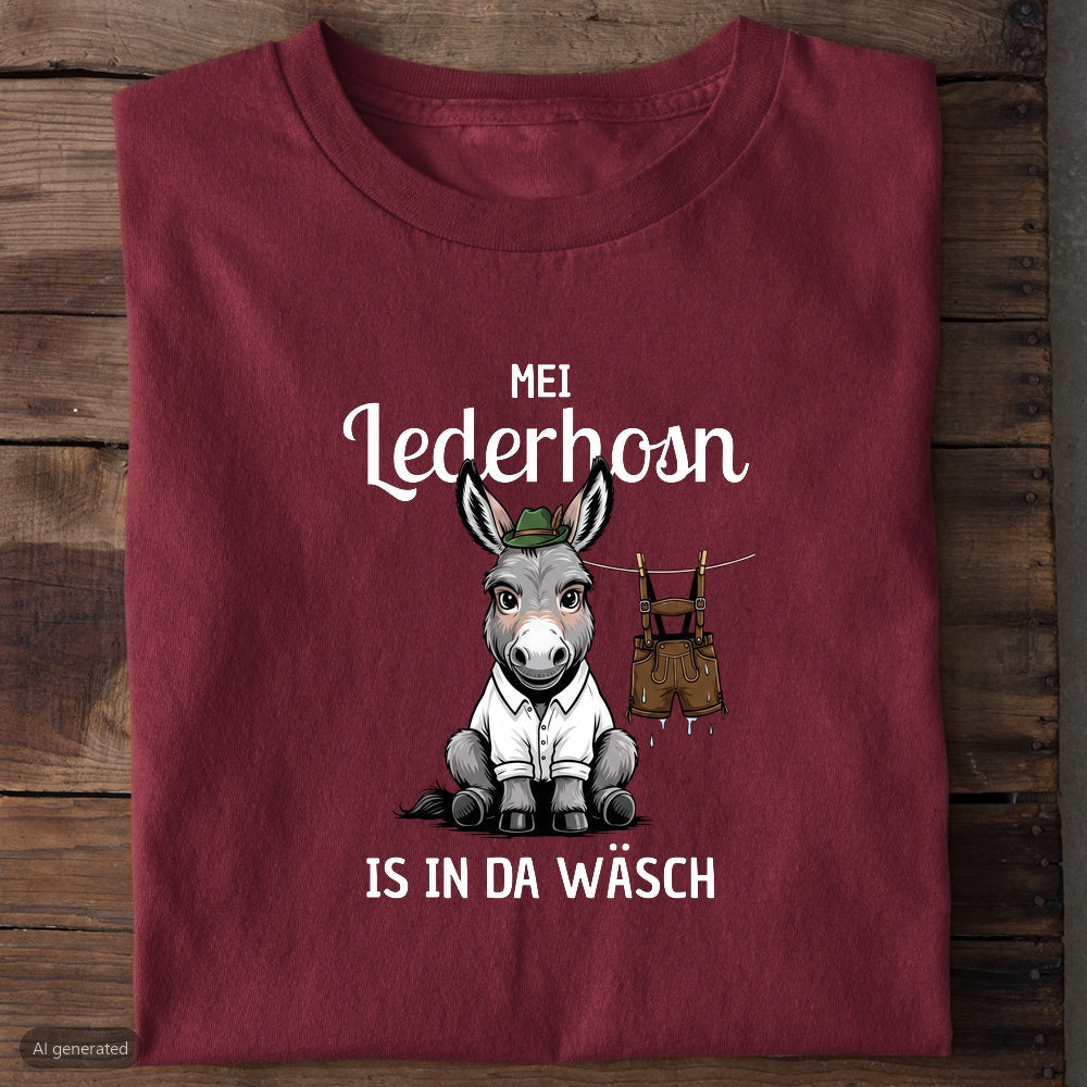 Lederhosn in da Wäsch Wiesn T-Shirt in Burgunder
