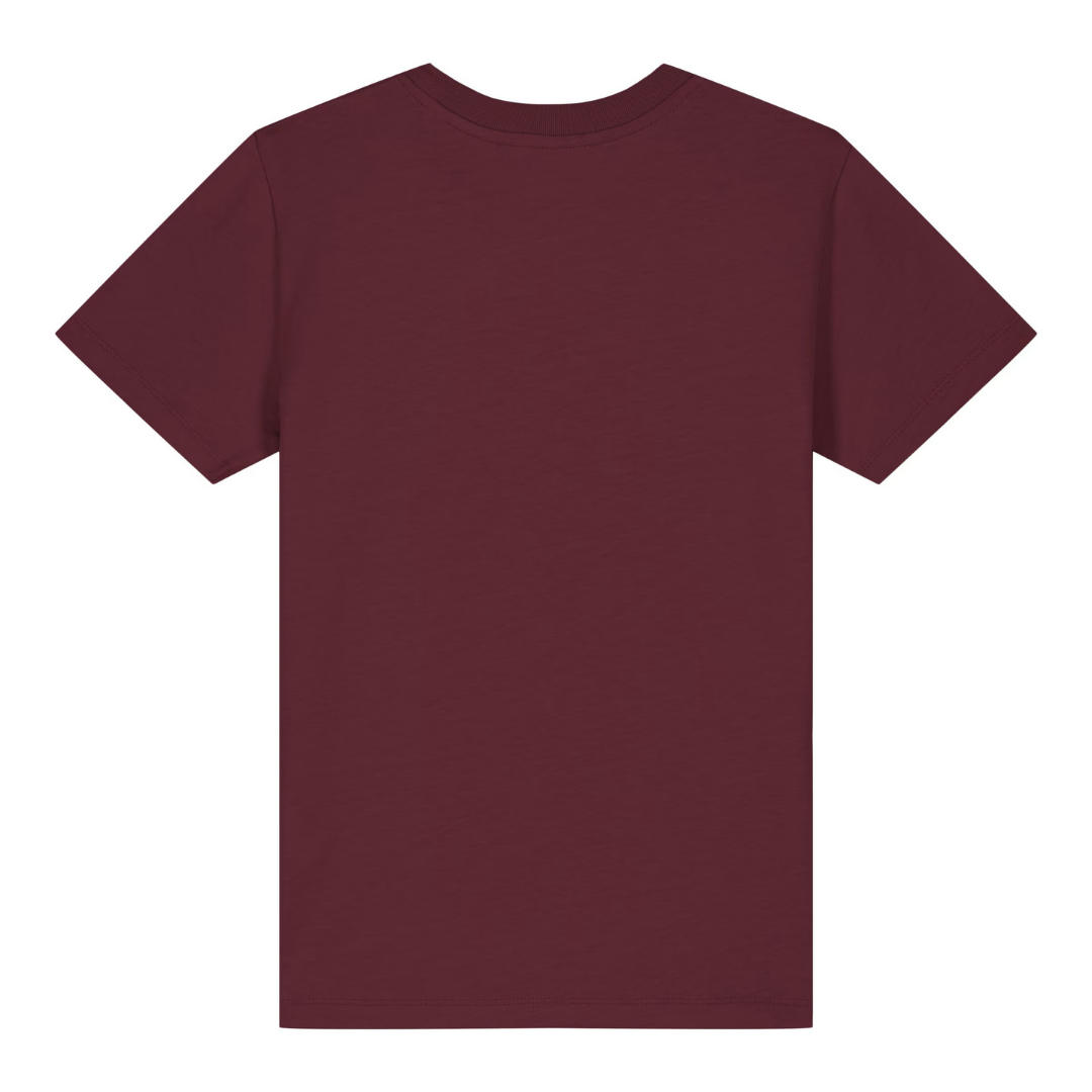 Kreativer Fuchs Kinder T-Shirt Burgunder Rückseite