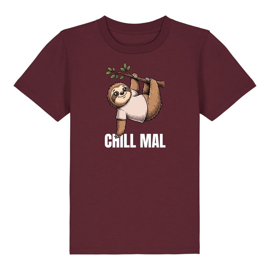Chill mal Faultier Kinder T-Shirt Burgunder Vorderseite