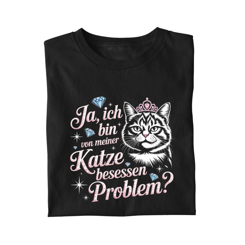 Lustiges T-Shirt mit Spruch Von meiner Katze besessen, Vorderansicht