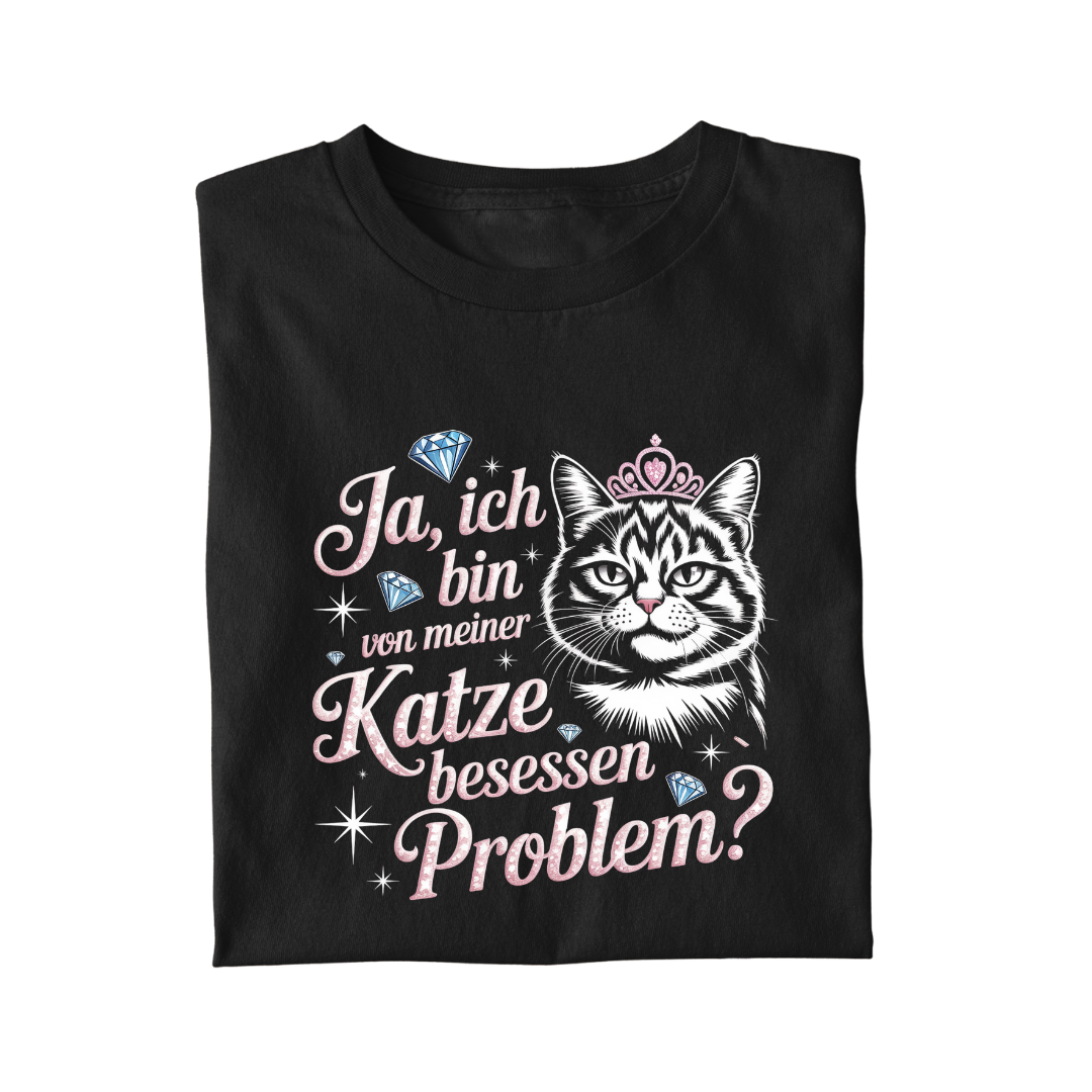 Lustiges T-Shirt mit Spruch Von meiner Katze besessen, Vorderansicht