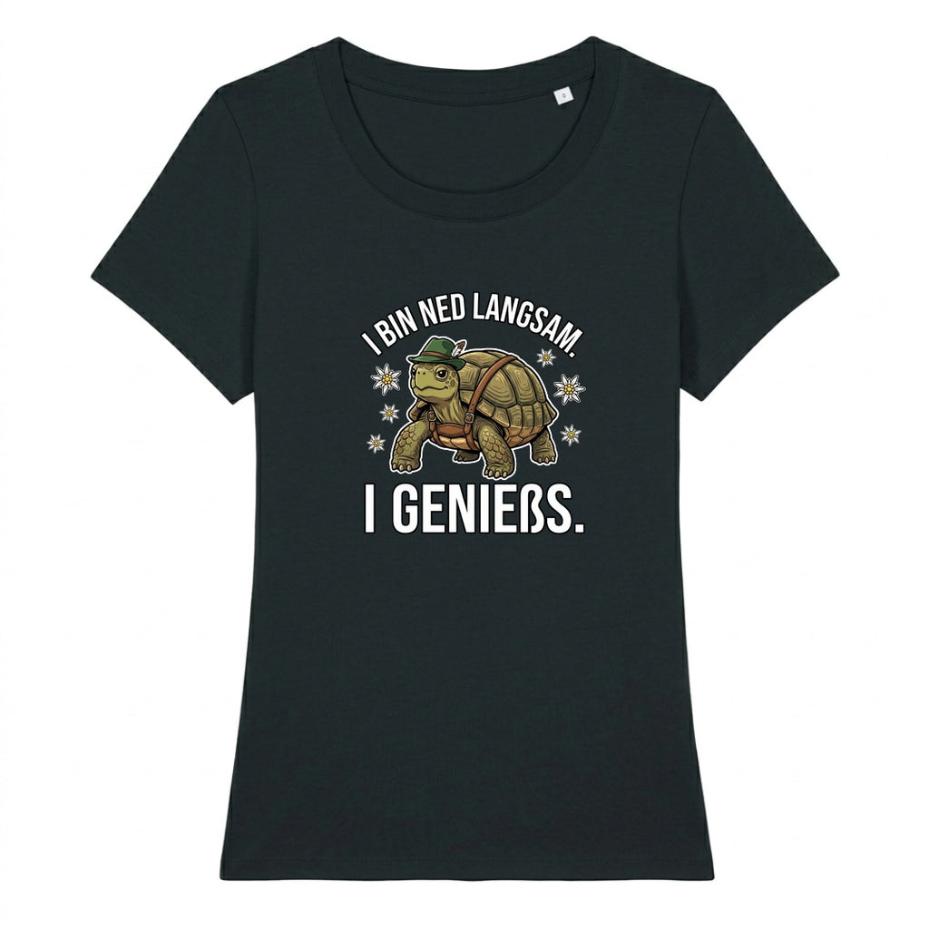 I bin ned langsam Wiesn Damen T-Shirt in Schwarz
