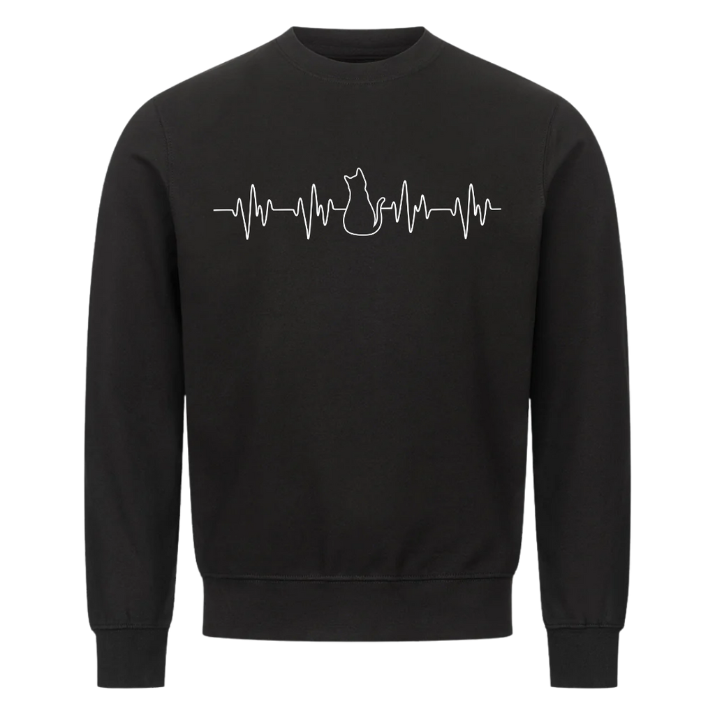 Lustiges Sweatshirt mit Spruch Katzen Herzschlag, Vorderansicht