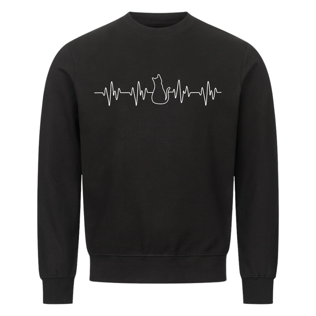 Lustiges Sweatshirt mit Spruch Katzen Herzschlag, Vorderansicht