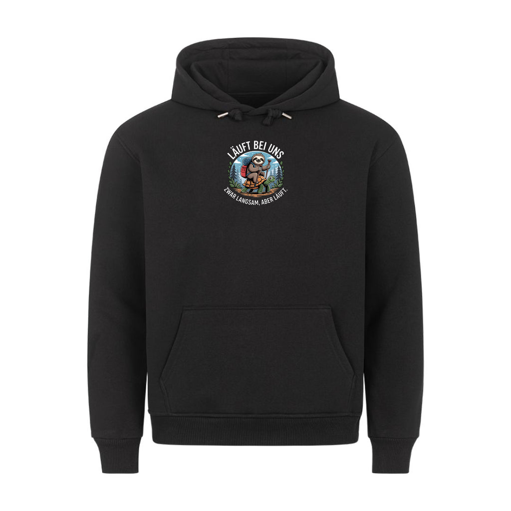 Lustiger Hoodie mit Spruch Läuft bei Uns, Vorderansicht
