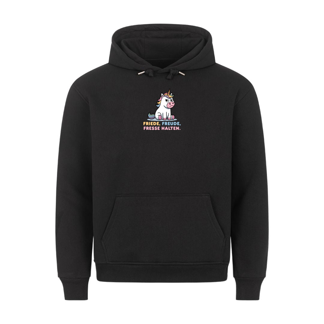 Lustiger Hoodie mit Spruch Friede Freude Fresse Halten, Vorderansicht