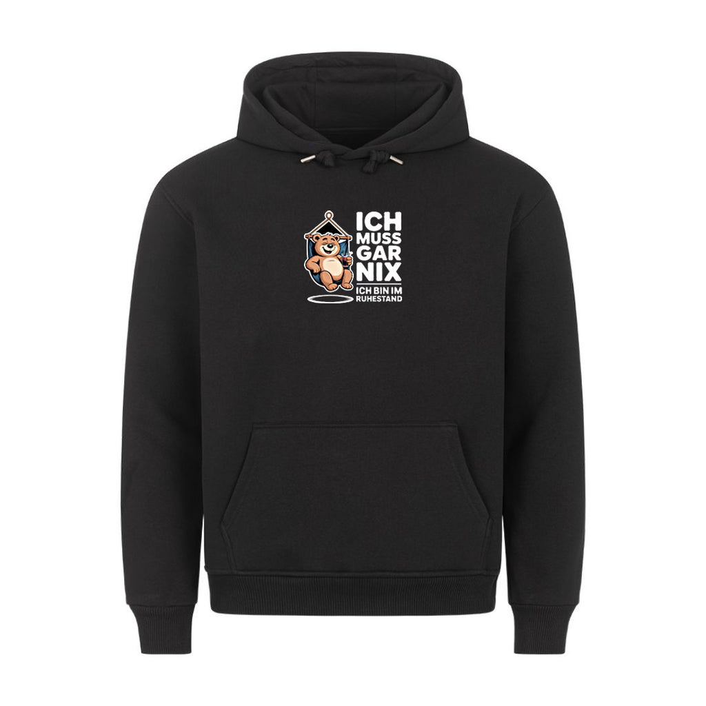Lustiger Hoodie mit Spruch Ich muss gar nix, Vorderansicht