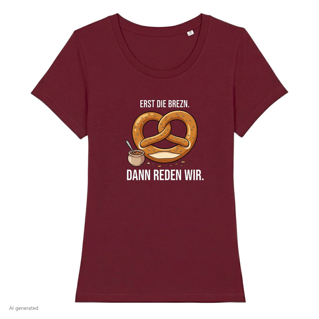 Erst die Brezn Wiesn Damen T-Shirt in Burgunder