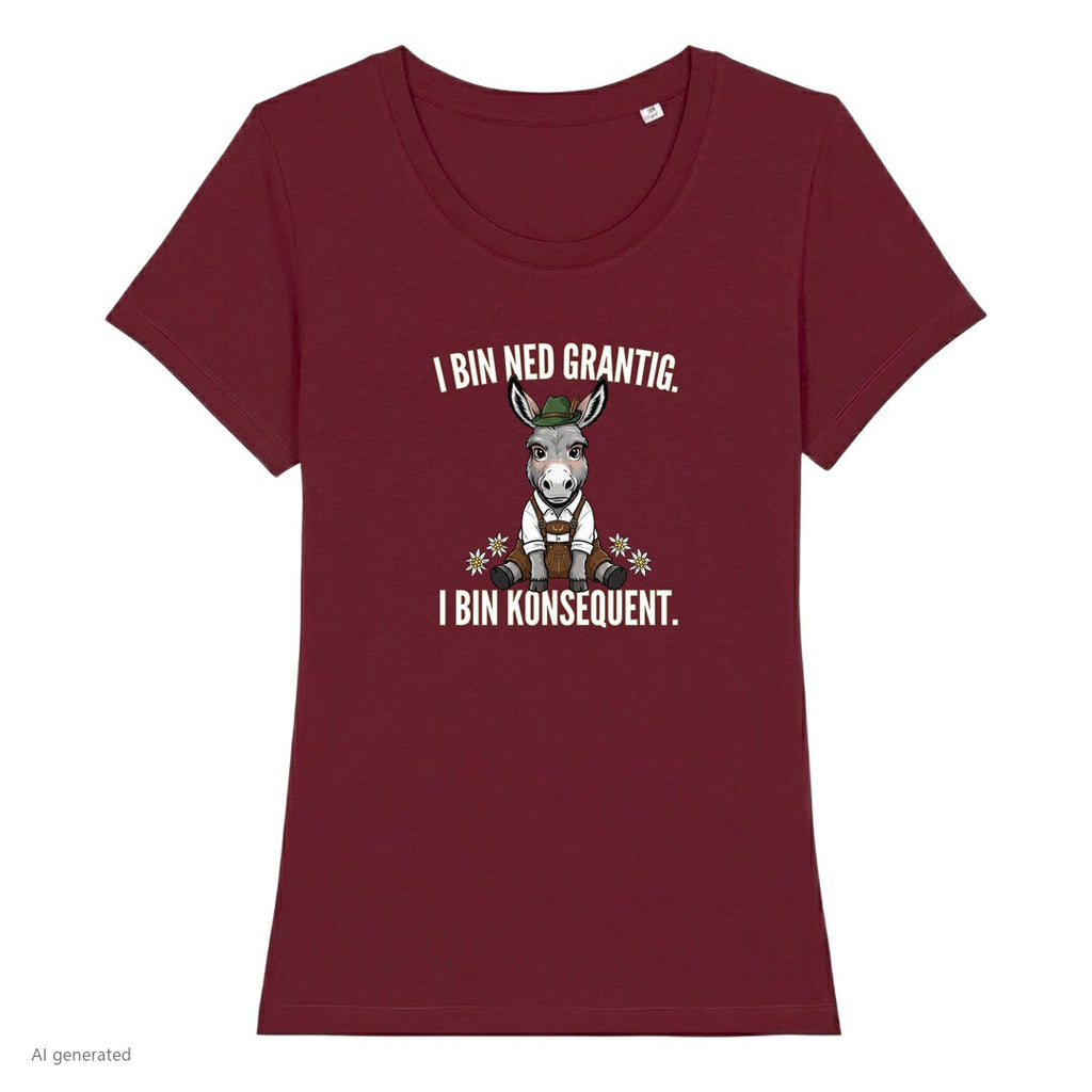 Grantiger Esel Wiesn Damen T-Shirt in Burgunder