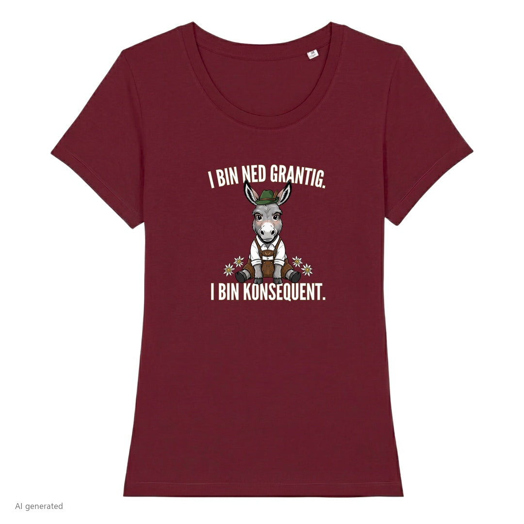 Grantiger Esel Wiesn Damen T-Shirt in Burgunder