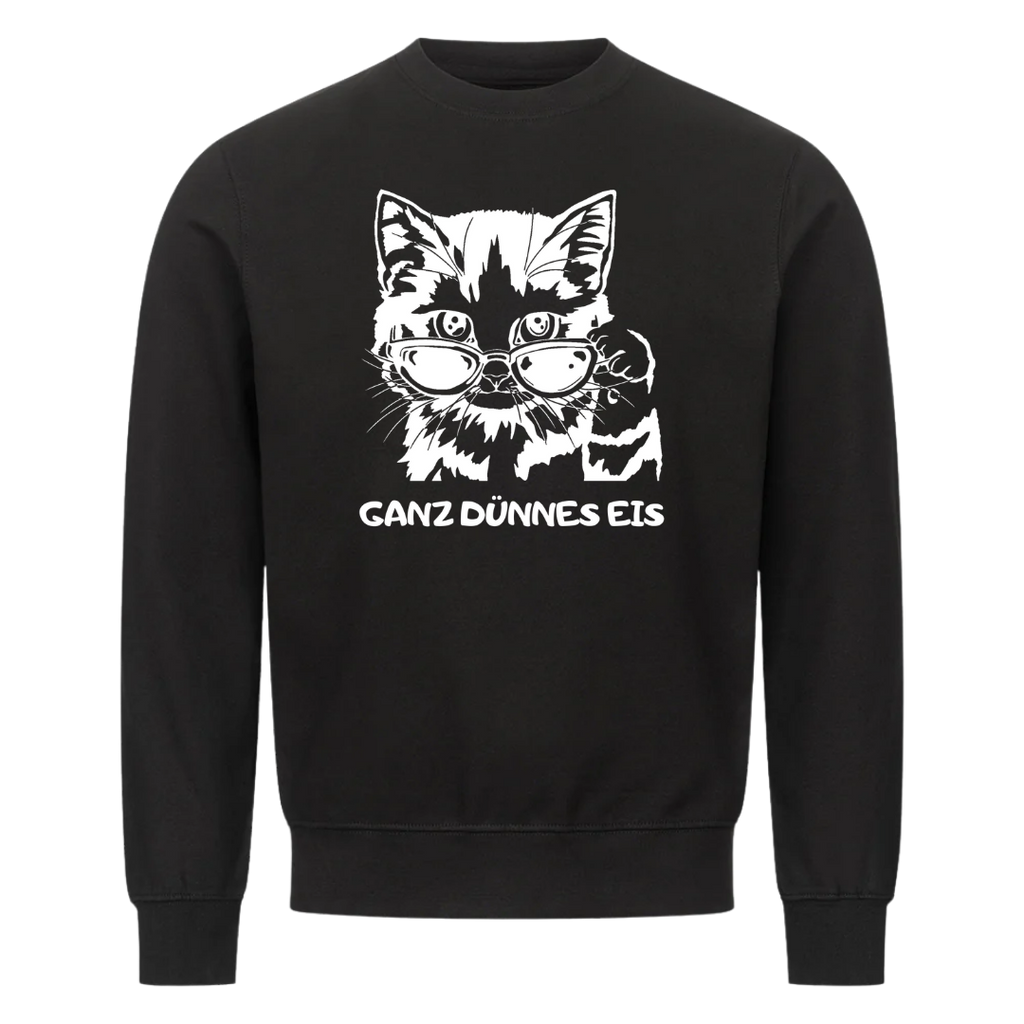 Lustiges Sweatshirt mit Spruch Dünnes Eis Katze, Vorderansicht