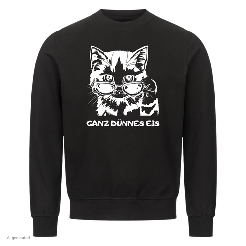 Lustiges Sweatshirt mit Spruch Dünnes Eis Katze, Vorderansicht