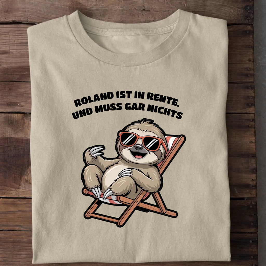 Unisex Bio-T-Shirt von Beyond Humor mit entspanntem Faultier und dem Spruch 'Rente Faultier' – Ansicht 5